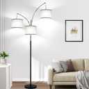 Dimmable Floor Lamp, 3 Lights Arc Floor Lamps for Living Room, Modern Tall Standing Tree Lamp with Gray Linen Shade & Heavy Base, Large Floor Lamp for Bedroom Office, 3x1000 LM LED Bulbs Included