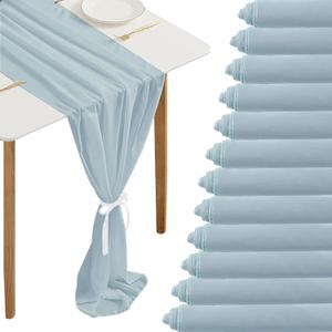 Fivenl 12 Packs 10Ft Chiffon Table Runner 27 x 120 Inches Sheer Table Runner Romantic Chiffon Table Runner for Wedding Birthday Party Bridal Baby Shower Table Decoration (27" x 120", Light Blue) (27" x 120", Light Blue)