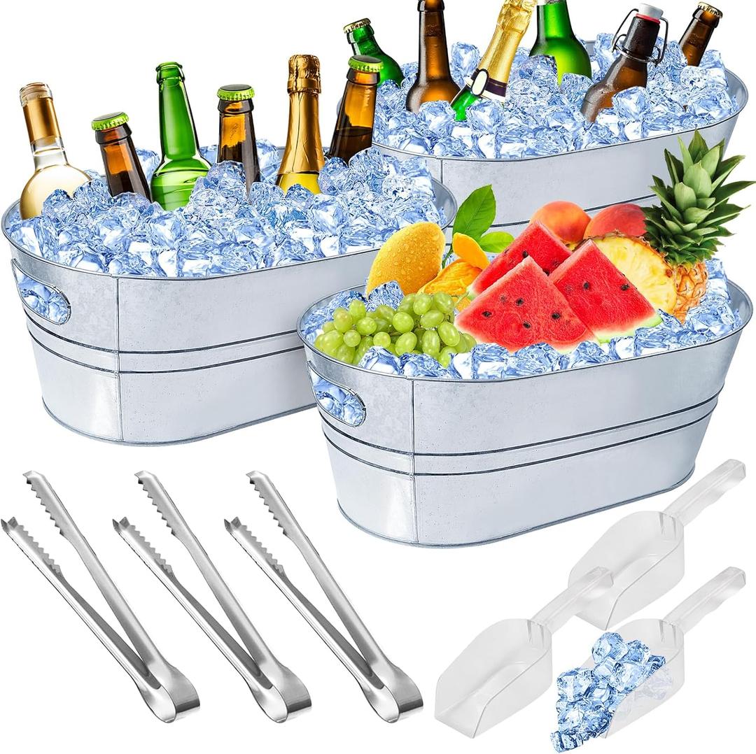 4 Gallon Ice Buckets for Parties, IKAYAS Galvanized Metal Ice Bucket Ice Tub with Scoop for Cocktail Bar Mimosa Bar Supplies, Large Champagne Bucket Beer Bucket Metal Tub (3 Pack) 