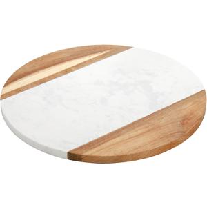 Okllen 12" Marble Cheese Board and Acacia Wood Serving Board, Handcrafted Round Marble Tray Cutting Board for Cheese, Charcuterie, Meat, Fruit