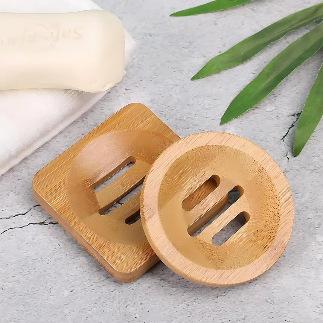 2 Pcs Bamboo Soap Holder Wooden Soap Dishes for Shower Steamer Tray for Shampoo Bath Bomb Steamers Natural Soap Dish for Home Bathroom Accessories(Round and Square)