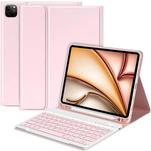 CC Store for iPad Air 11 Inch Case with Keyboard M3/M2 (2025/2024) - Detachable Folio Keyboard Cover with Pencil Holder for iPad Pro 11 inch (4th /3rd /2nd /1st Gen)&Air 5th/4th Gen (Pink)