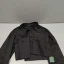 Women Cropped Button Down Shirt Asymmetric Hem Long Sleeve Collared Blouse Top Size M