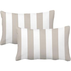 Leaveland Gray and White Stripe Set of 2 12x20 Inch Cotton Polyester Throw Pillow Cover Decorative Soft Lumbar Cushion Case Slipcover Fall Autumn Winter Christmas Home Decor Bed Accent Pillowcase Sham