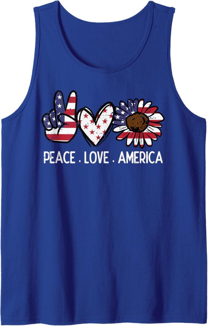Peace Love America US Flag Fourth Womens 4th Of July Patriot Tank Top (Small, Royal Blue)