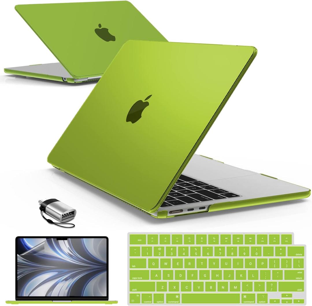 IBENZER Compatible with 2025 2024 2023 2022 MacBook Air 13 inch Case M4 A3240 M3 A3113 M2 A2681, Hardshell Case & KeyboardCover & ScreenFilm & Type-C for Mac Air 13.6, Avocado Green,AT13-KK-AVGN+2TC