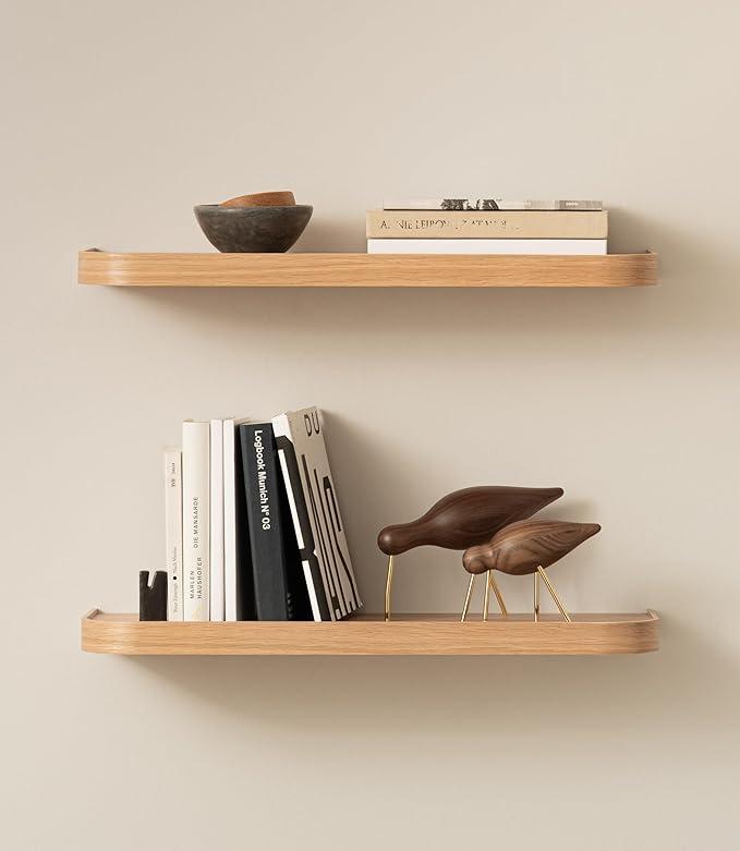 Kazai.® 23.6 inches Floating Shelves for Wall 'Toke' | Set of 2 Small Mounted Wooden Shelf Units | Modern Wall Decor & Storage for Living Room, Bathroom, Kitchen, Bedroom & More | Walnut