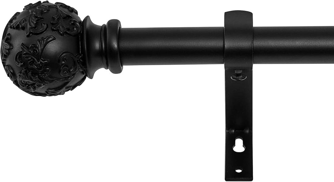 RYB HOME Long Black Curtain Rod 72" to 144", 1" Inner Diameter Metal Drapery Rod for Heavy Loads Curtains Adjustable Length Ball Finials Rod with Bracket Set for Easy Installment, Matt Black (72-144", Matt Black)