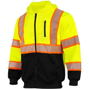GLIMMR High Visibility Safety Hoodie Reflective ANSI Class 3 Sweatshirts for Men Hi Vis Construction Work Zipper Jackets (L)