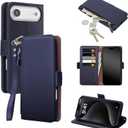 COBEAR for iPhone 17 Air Case Wallet, Pu Leather Flip Phone Case with Wrist Strap, Zipper Pocket, Kickstand, Women Men Phone Wallet Case with Card Holder for iPhone 17 Air, Blue