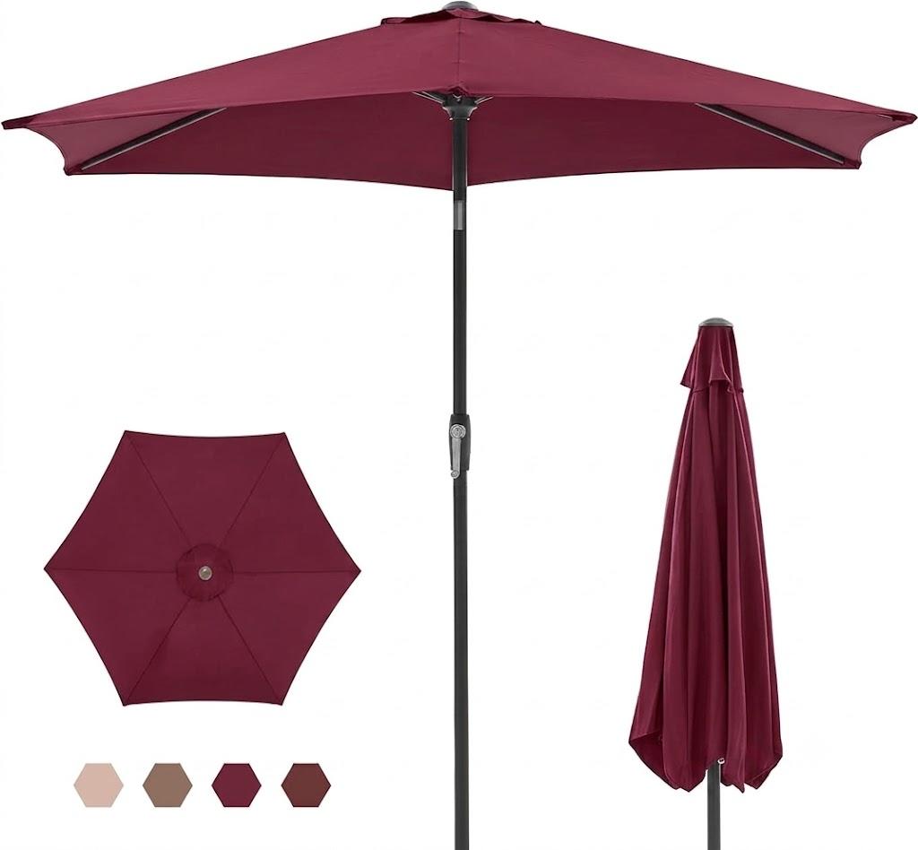 OLIXIS Half 9Ft Umbrella Outdoor Patio, Scalloped Patio Umbrella with Easy Tilt and Crank, Sun Shade Half Patio Umbrella for Pool, Balcony, Market, Garden, Red