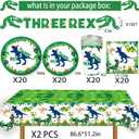 Three Dino Rex Birthday Party Decorations Dinosaur Birthday Party Supplies 3 Year Old Boy Dino Balloon Arch Backdrop Cake Topper Plates Napkins and Cups Table Cloth for for Boy T-Rex 3 Rex Dino Bday