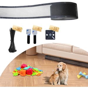Under Couch Blocker, Under Sofa Blocker for Pets, Toy Blocker for Couch, Under Furniture Blocker with 6 Hook and Loops, Couch Accessories, 4 X 32.8FT(Black)