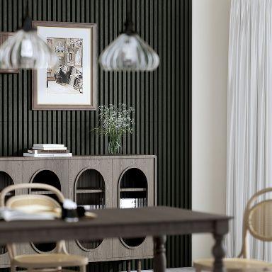 DOLLAR BOSS Acoustic Wood Slat Panels 23.6"x23.6" 2-Pack - Soundproof Noise Reducing Wall Panels, Eco-Friendly MDF & Fiber, Easy Install 3D Fluted Design for Bedroom, Office, Studio (Matte Black)