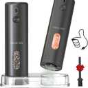 CIRCLE JOY Rechargeable Electric Salt and Pepper Grinder Set with Base, Automatic Pepper Mills with 110ml Container, External Adjustable Coarseness, White Led Light and One-Handed Operation, Black