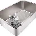 Yangbaga Stainless Steel Litter Box for Cat and Rabbit, Large Size with 8in High Sides and Non Slip Rubber Feet. Odor Control, Non Stick Smooth Surface, Easy to Clean, Never Bend