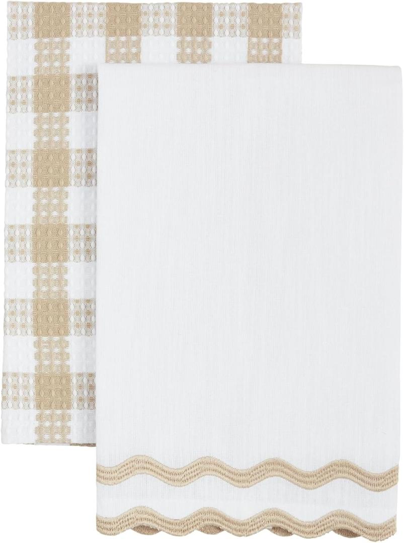 Mud Pie White Embroider Edge Towel Set; 24" x 16"