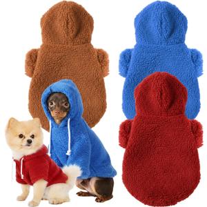Reginary 3 Pcs Winter Fuzzy Dog Sweaters Girl Boy Dog Hoodies Puppy Hooded Sweatshirts, Warm Soft Fall Cold Comfort Pet Clothes Pet Coats for Small to Large(M)