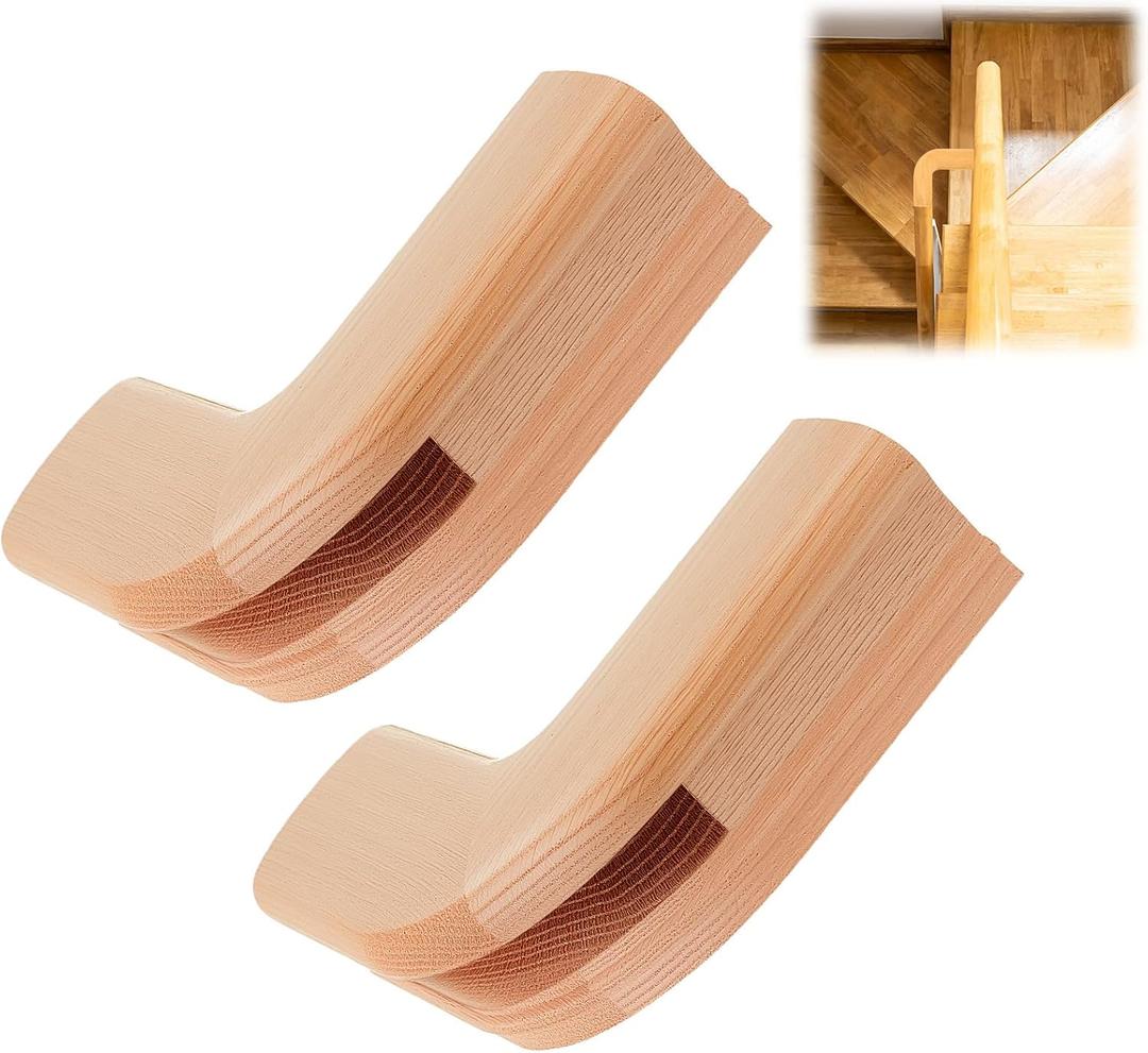 CroBlissful 2 Pcs 7211 Style Wooden Stair Handrail Fittings, Solid Red Oak Level Quarter Turn for 6210 Profile Handrails, Unfinished Wood Staircase Railing Components Stair Remodel