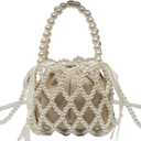SHESRA Luxury Pearl Bag Chain Bag Purse Bags, Artificial Pearl Clutch Handmade Bags Evening Bags for Wedding Bridal Party Travel 5.1x5.9in