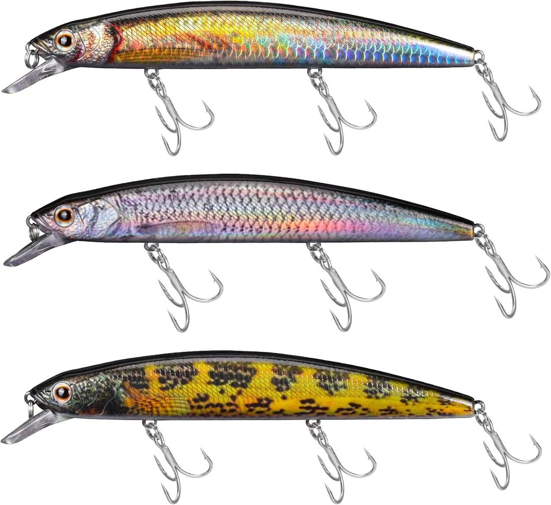 Fishing Lures for Freshwater Saltwater, Minnow Jerkbait and Crankbait are Suitable for All Water Layers, Shining and Lifelike Fishing Baits to Improve Fishing Efficiency, Gift for Men (A1-5.5",0.9oz)