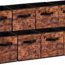 Stero Fabric Storage Cubes, 8 Pack Foldable Storage Bins with Handle, 11 InchBox for Shelves, Closet, Organizer, Rustic Brown and Black
