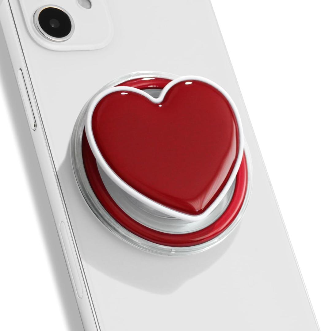 Magnetic Cute Solid Macaron Color Heart Shape Collapsible Mobile Phone Grip Stand Holder for Smartphone Tablet Cell Phone Accessory (Magnetic Type, Ocean Green)