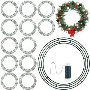 Fovths 12 Pieces Metal Christmas Wire Wreath Frame 24 Inch Green Wreath Ring with Floral Wire Form Front Door Garland Frame for Christmas Wedding Home DIY Crafts Supplies