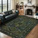 Tangsoo Green 5x7 Washable Rugs for Living Room, Vintage Non Slip Indoor Room Rug, Oriental Print Distressed Large Rugs Carpet Soft Low Pile Floor Rug for Dining Room Bedroom Dorm Olive Green
