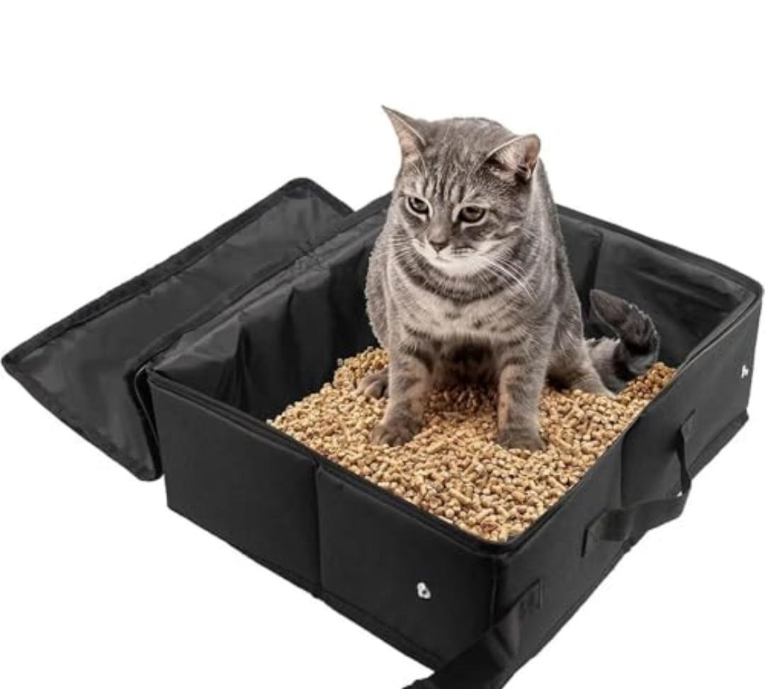 Portable Cat Travel Litter Box with Zipped Lid, Foldable Travel Litter Box, No Leakage, No Smell, Waterproof, Easy to Carry, Easy to Use in Hotels, Car, Black
