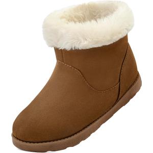 festooning Girls & Toddler' Faux Fur Shearling Style Boots, Girls Warm Winter Flat Non-Slip Zip Snow Boots for Indoor Outdoor(Toddler/Little Kid/Big Kid) (Brown), Size 4