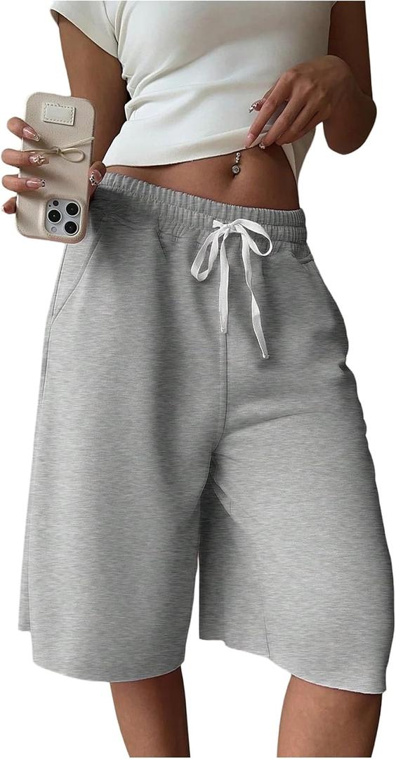 SHENHE Women's Wide Leg Sweat Shorts Drawstring Casual Lounge Sports Knee Length Bermuda Shorts, Size Small