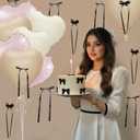 2 x Pink and Cream Heart Balloons Decorations, 10pcs Pink Cream Shape Heart Balloon with Black Bow Decoration for Birthday Bridal Shower Anniversary Gilrs Night Party Decorations
