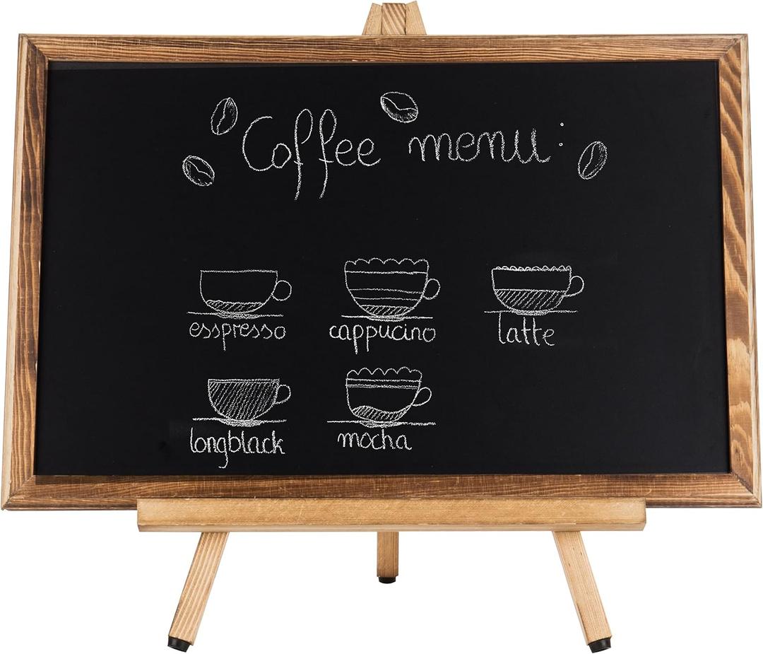 MyGift 18-Inch Burnt Wood Erasble Chalkboard Sign with A-Frame Easel Stand, Tabletop Menu Board, Wedding and Events Chalboard Signage