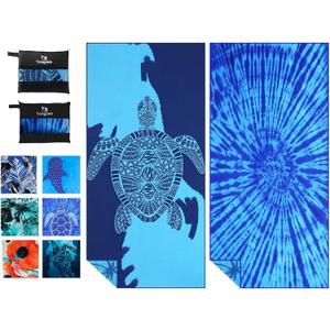 2 Pack Microfiber Lightweight Thin Beach Towel Sand Free Quick Dry Super Absorbent Large Towels for Swimming Pool Yoga Gym Travel Vacation Beach Accessories Essentials for Adults (2 Pack Navy Blue Turtle Tie Dye)