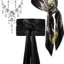 4 Pieces Women Pirate Costume Accessories Pirate Hat Head Scarf Sash Belt Necklace Earrings for Halloween Cosplay (Plus Size, Black)