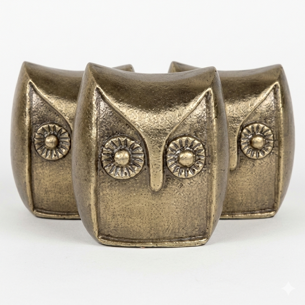 3 Piece Brass Metallic Owl Set