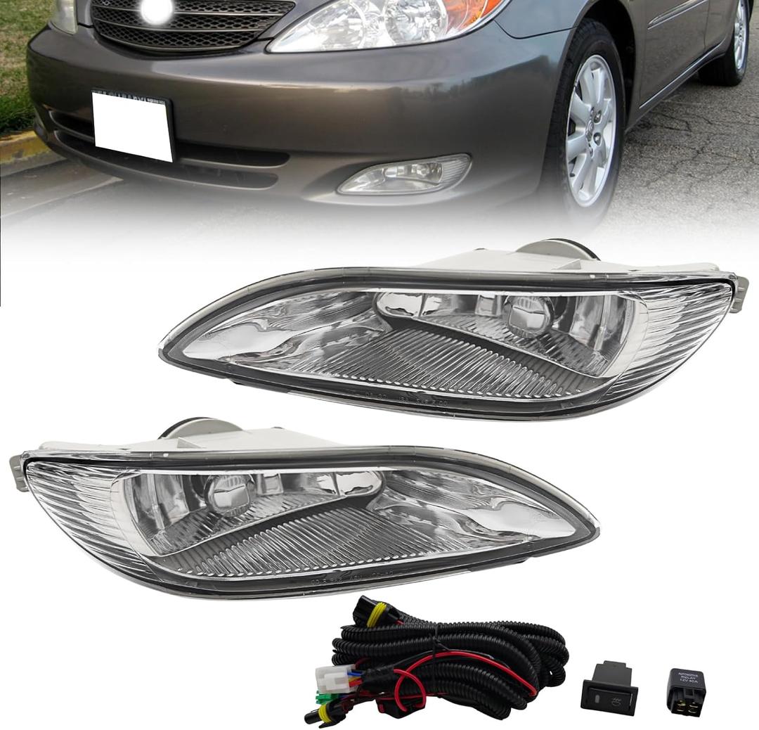 Fog Lights Compatible With 2002-2004 Camry/2005-2008 Corolla/2002-2003 Solara Front Bumper Driving Lights Halogen Bulb with Switch and Harness 1 Pair of Fog Lights