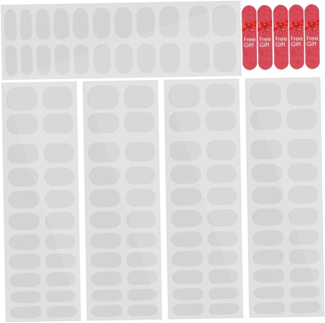 Beavorty 5 Sheets Nail Stickers Gel Nail Wraps French Manicure Strips Nail Cuticle Sticker Clear Gel Polish Strips Nail Polish Stickers Gloss Nail Strips Double Sided Tape Major Nail Set