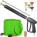 YAMATIC Pressure Washer Gun and Hose, 50 FT Flexible Hose with Stainless Steel Extension Power Washer Wand, 3/8" Swivel Quick Connect & M22-14mm Adapter Replacement for Ryobi Simpson Honda (Green)