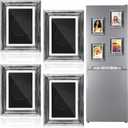 Geelin 4 Pcs Refrigerator Magnetic Vintage Frame 3.66 x 2.95 Inch Small Vintage Refrigerator Magnets Picture Frames Mini Antique Ornate Photo Frame Insert for Photos Painting Stuck on Fridge(Silver)