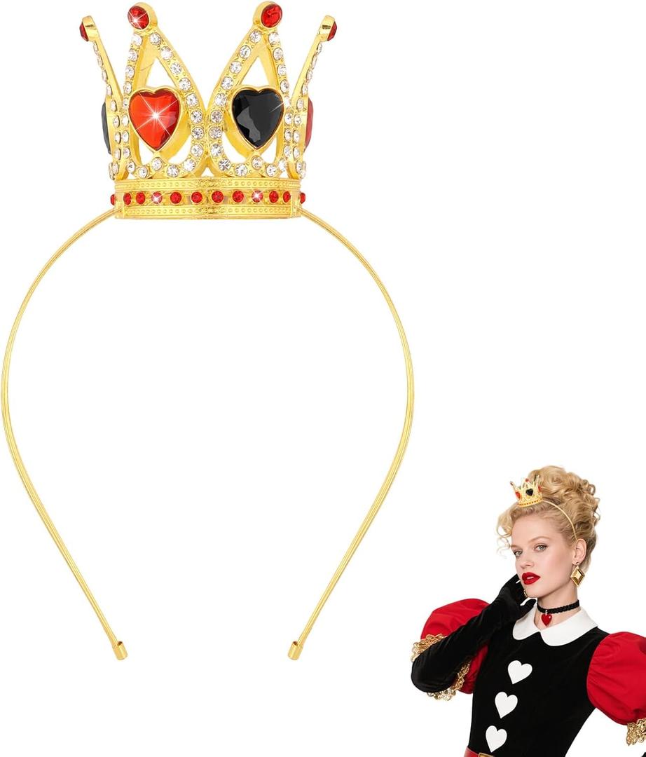 Semato Queen Hearts Peach Crown Headband for Halloween Cosplay Girls Tiara Princess Costume Crystal Crown for Party Gifts (Black and Red)