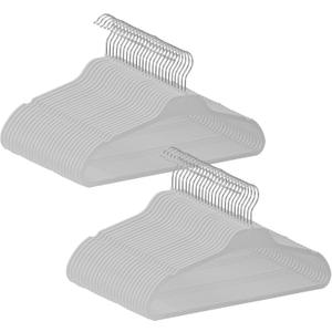 Non-Slip Rubber Coated Hangers, 50 Pack Plastic Clothes Hangers with 360 Swivel Hook 17.7 Inches Slim Space Saving Hangers for Adult Clothes Shirts Dresses Pants, Gray