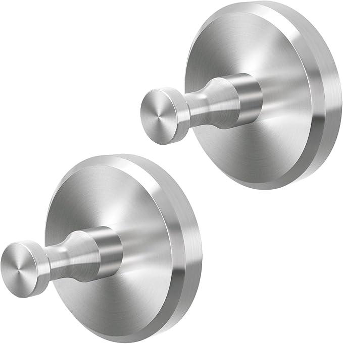 JUYSON Suction Cup Hooks, Shower Suction Hooks for Windows, Glass, Mirror, Tile, Bathroom Adhesive Towel Hook for Hanging, Loofah, Robe, Brushed Nickel, 2 Pack