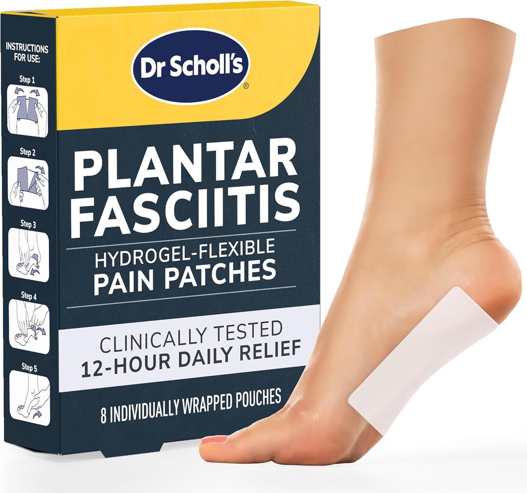 Dr. Scholl's Plantar Fasciitis Pain Patches with Hydrogel Flexible Technology, 8 Ct // Clinically Tested 12-Hour Daily Pain Relief - Contours to Your Foot - with Lidocaine & Menthol, 8 Treatments (White)