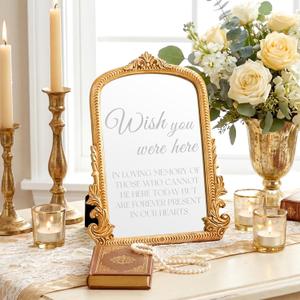Bucherry Vintage Wedding Memorial Sign with Mirror In Loving Memory Ornate Gold Frame Tabletop Display for Weddings Anniversaries Celebrations 12" x 9.5"