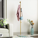 Durmmur Heavy Duty Coat Rack with Natural Marble Base, Freestanding Metal Coat Stand with 8 Hooks, Modern Stable Coat Hanger Tree for Bags, Jacket, Clothes, and Hats, Gold Metal