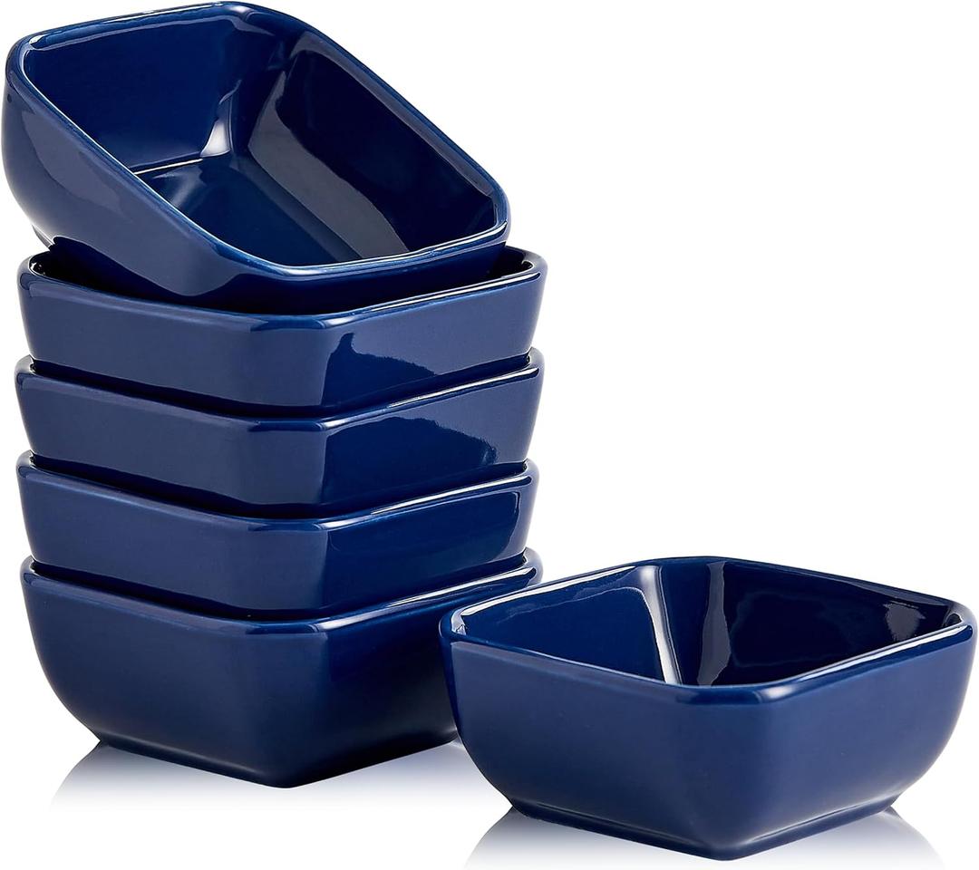Ceramic Dipping Bowls Set of 6,3 Ounce Porcelain Small Mini Dip Bowl Square Soy Sauce Dish - Good for Tomato Sauce, Sushi Soy, BBQ,Charcuterie Board(Navy)