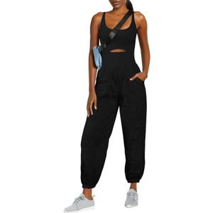 ReachMe Womens Running Onesie Athletic Romper Pants Hiking Outfits One Piece Workout Jumpsuits with Pockets (Medium, Black)