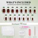 2 x Brown Press On Nails Square - Brown Short Square Fake Nails | Short Press On Nails Reusable Stick On Nails in 15 Sizes 30pcs False Nail Kit for Women & Girls